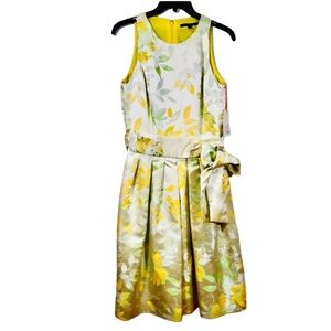 ALEX MARIE FLORAL Sleeveless Dress - Yellow Green Satin Shiny Size 4 Beautiful